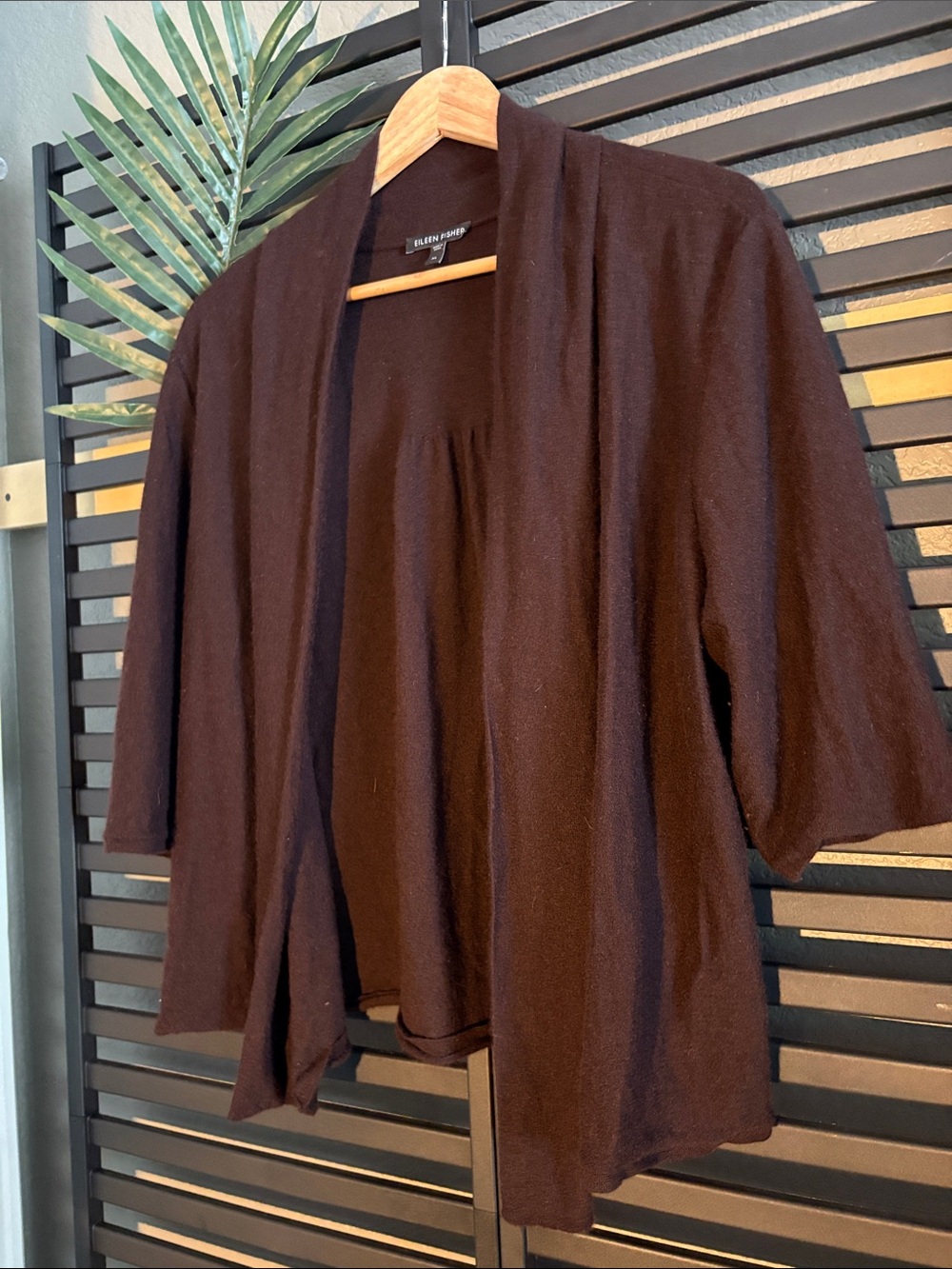 Eileen Fisher Brown Open-Front Draped Cardigan